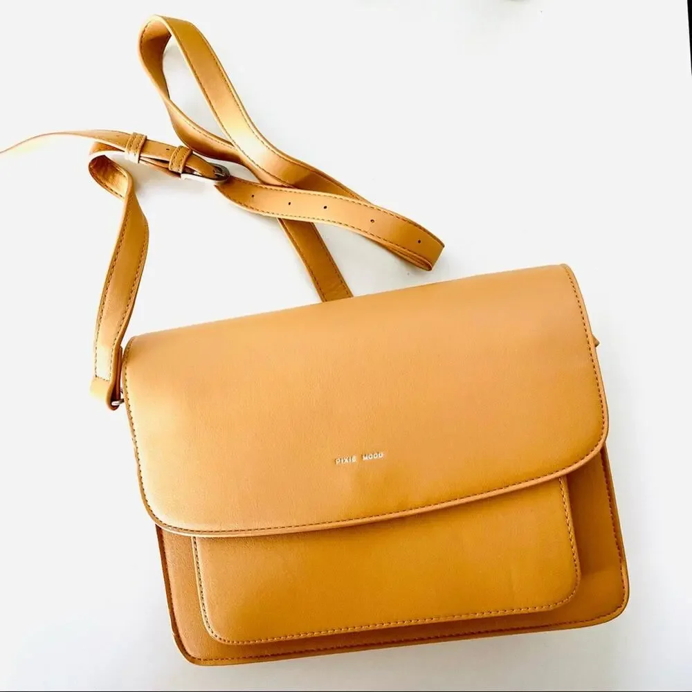 NEW PIXIE MOOD Zoe Vegan Leather Tan Brown Adjustable Crossbody Purse Bag